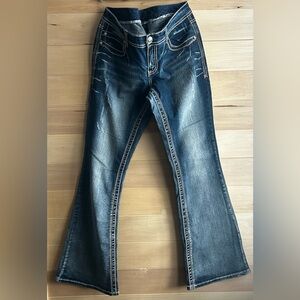 ARIYA SIZE 11/12 MEDIUM BLUE FADING SEQUIN DESIGN POCKETS CONTRAST STITCHING